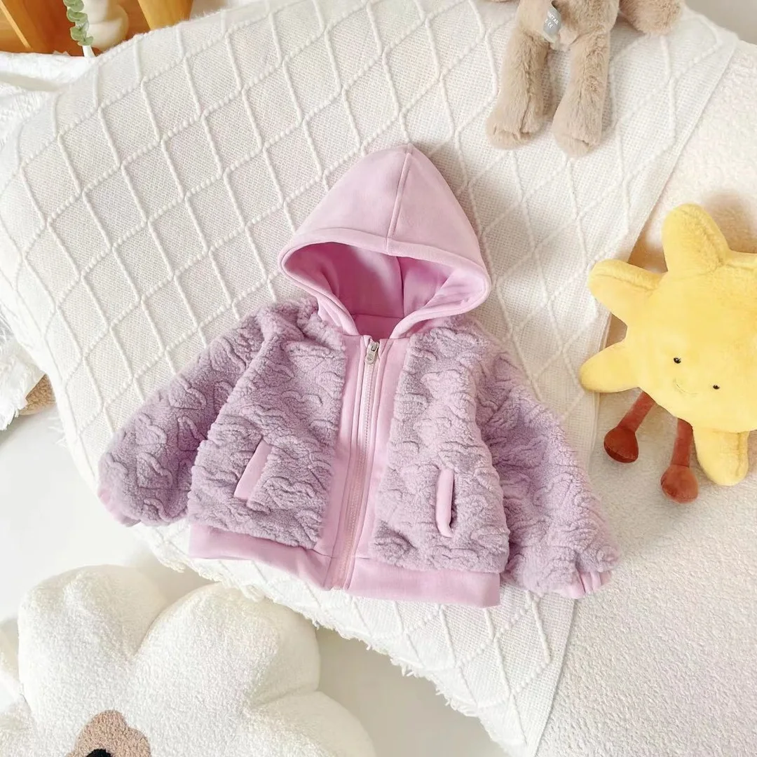 

Kids Girls Fleece Jacket Hooded Love Pattern Soft Warm Quilted Coat 1-6Y Children Long Sleeve Thick Winter Outerwear Clothing