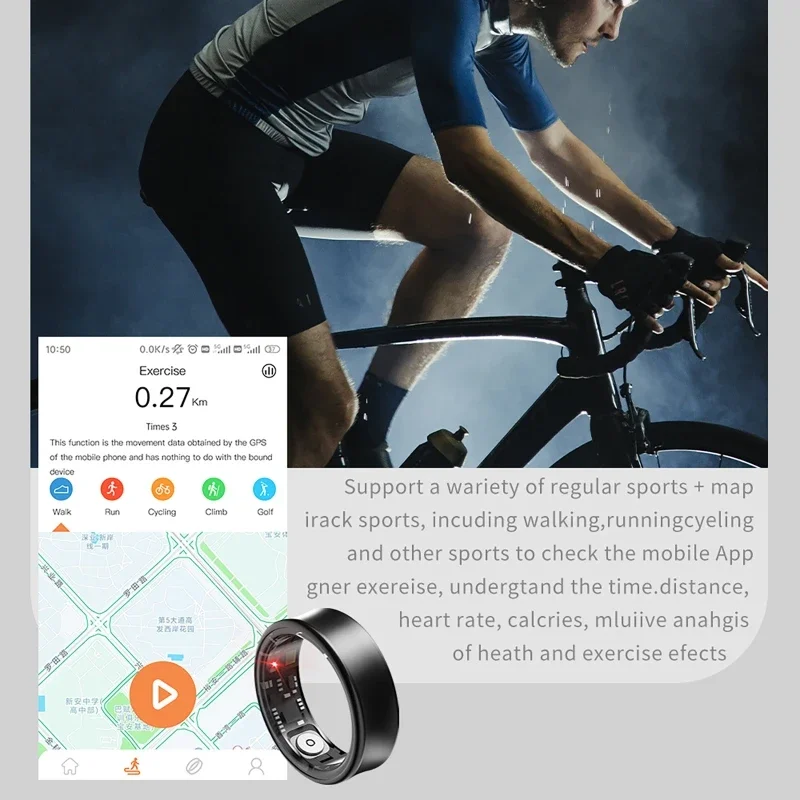 Smart Ring Heart Rate Blood Oxygen Sleep Pressure Exercise Monitoring Sport Modes Tracker 5ATM Waterproof with Charging Case