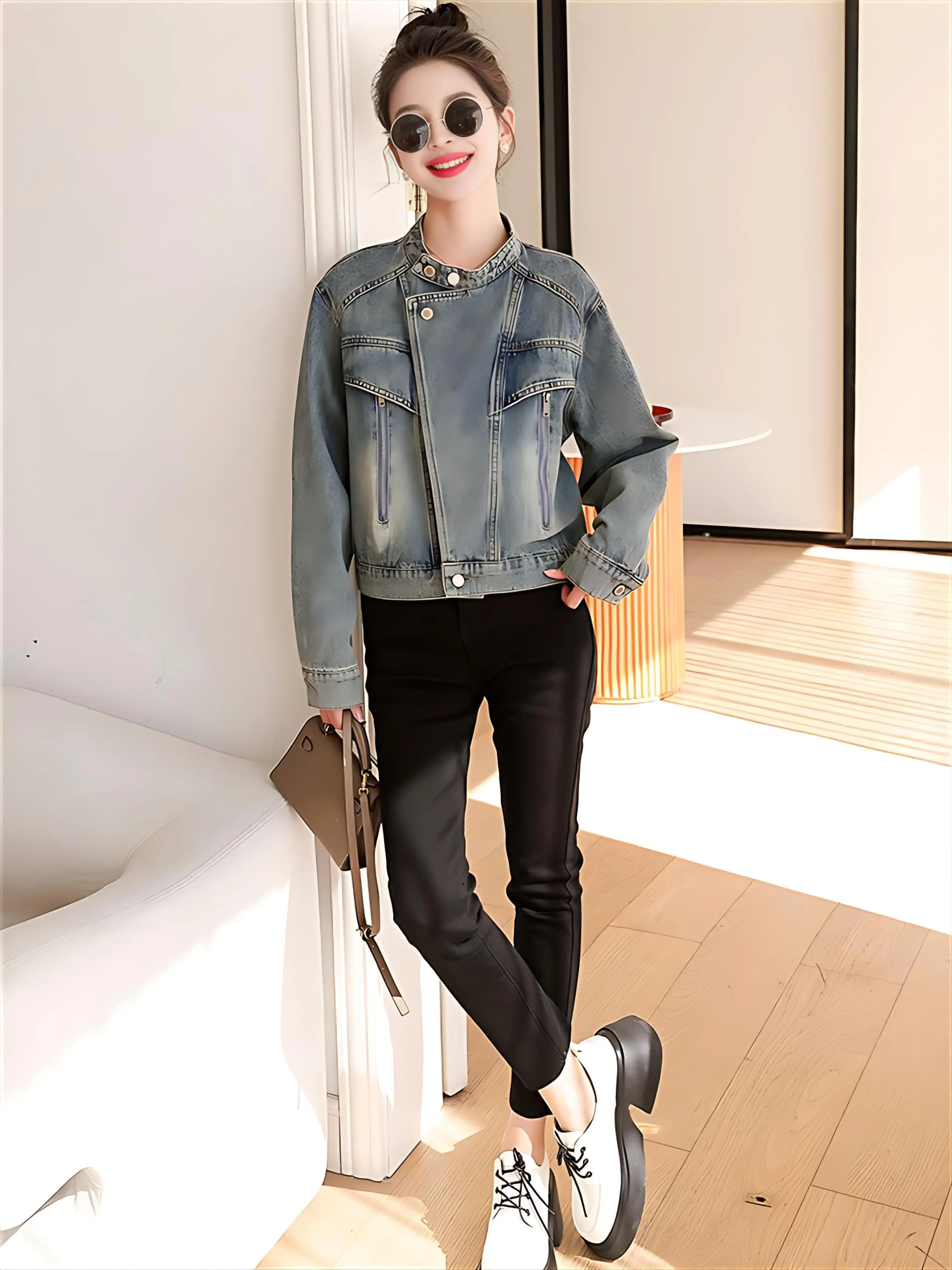 데님 코트 퍼 여성 여름 캔버스 카와이 끈 여성스러운 비치웨어 힙스터 미니멀리스트 홀로우드 아웃 오픈 프론트 포켓 재킷