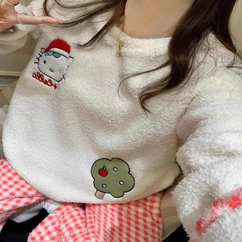 

Комплект домашней одежды Sanrio Autumn Hello Kitty: пижама, костюм для отдыха, утепленный флис, молодежный, зимний, с мультяшной вышивкой, утолщенный, теплый, 2026