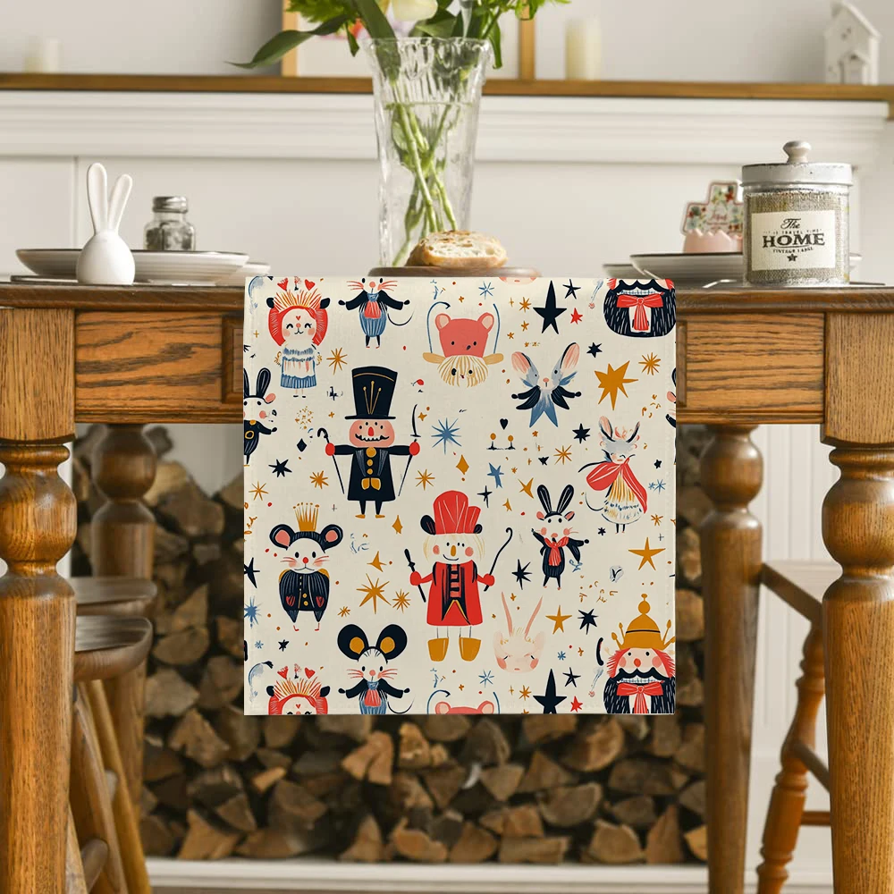 Christmas Nutcracker Soldier Star Gift Table Runners Dresser Table Decor Reusable Kitchen Dining Table Runner Party Decor