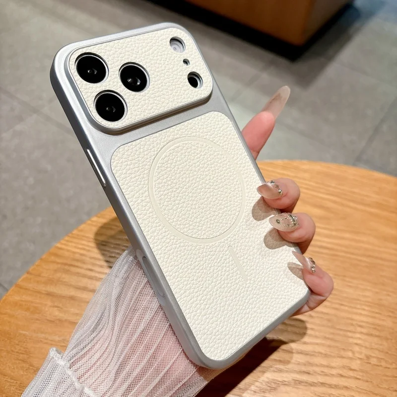 Luxury Frosted Border PU Leather For Magsafe Magnetic Phone Case For iPhone 18 Pro Max 15 14 13 12 16 17 Pro Max Air Back Cover
