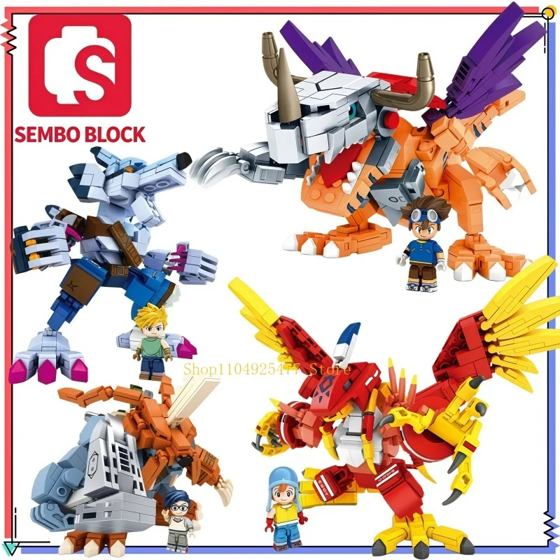 SEMBO BLOCK Digimon Building Blocks Garuru Mon Agumon Boys and Girls DIY Puzzle Toys Birthday Gifts Assembly Model