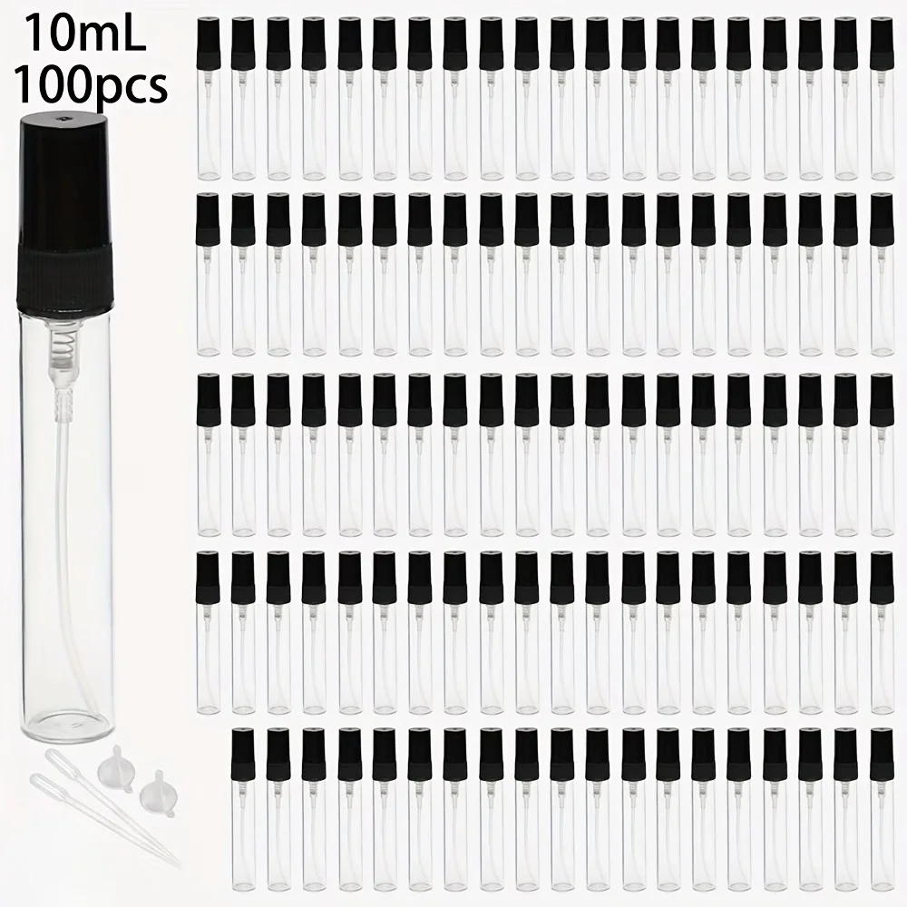 

100pcs 4 Accessories 10ML Refillable Glass Spray Bottle with 50 Spray Bottles, 2 Dropper, 2 Funnel,