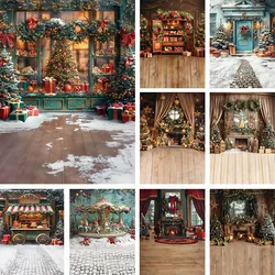 Mehofond Photography Background Winter Christmas Fireplace Gifts Bear Xmas Tree Kids Family Portrait Decor Backdrop Photo Studio