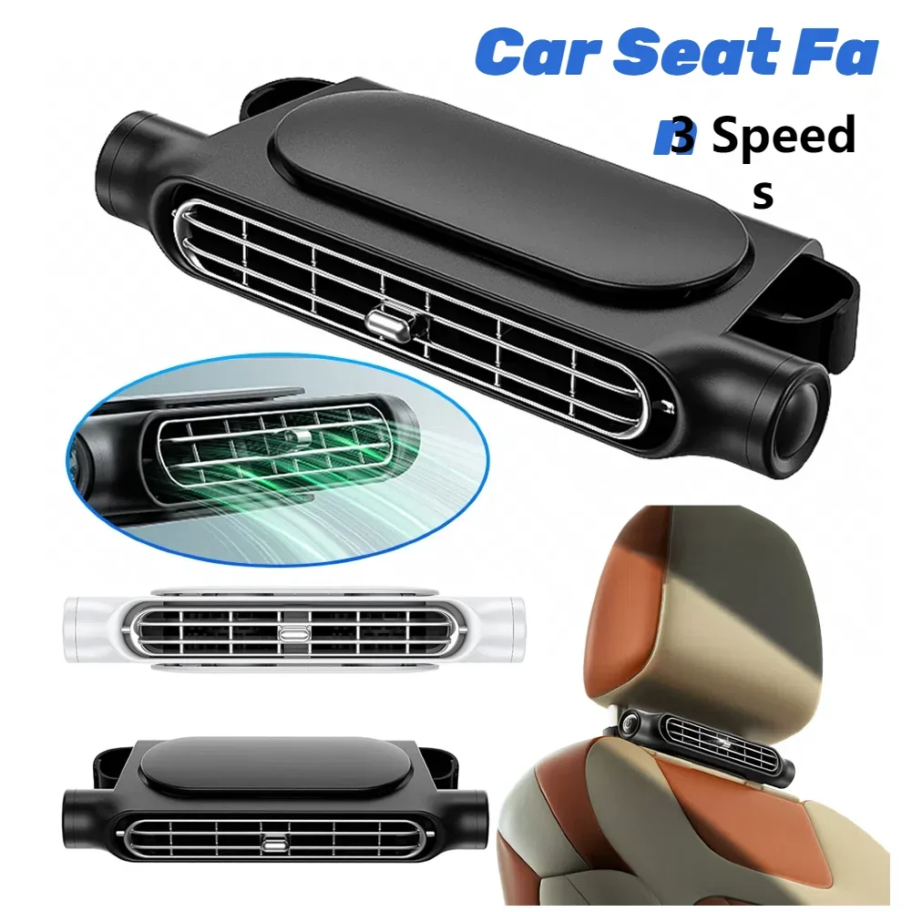 Car Seat Headrest Fan USB Powered Car Headrest Cooling Air Fan 3 Speeds Adjustable Air Cooling Fan for Front Rear Seat Passenger