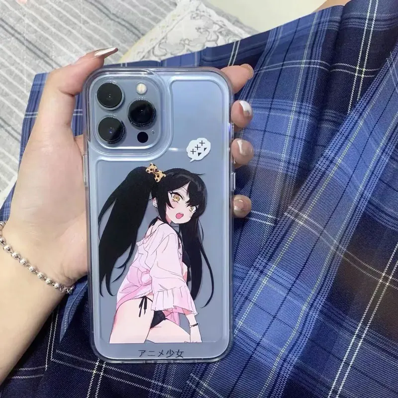 Ins dual horsetail Lovely girl Phone Case For iPhone 16 Pro Max 15 14 13 12 11 XR XS Max 7 8 Plus Y2K Cartoon Anime phone case