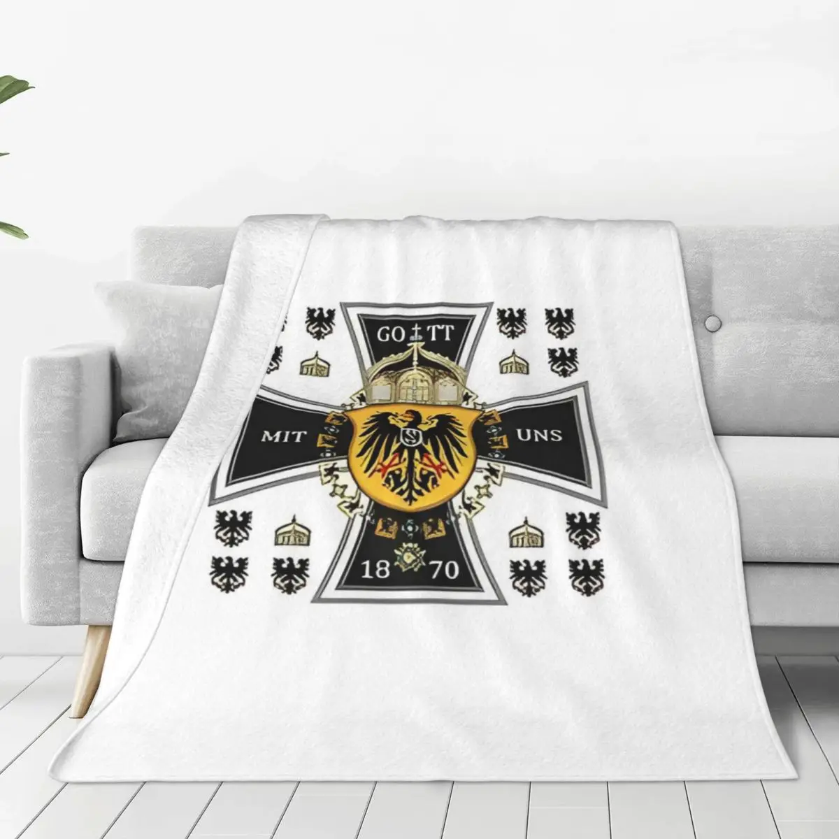 God With Us Coat Of Arms Of The German Empire Blanket Aesthetic Plush Throw Blanket For Couch Chair Flannel Bedspread Bed Cover