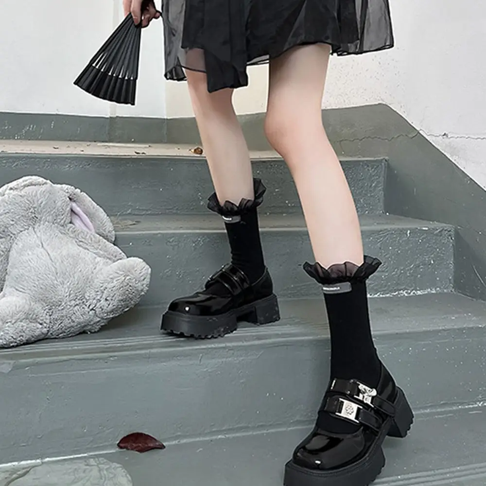 Calcetines elásticos de algodón para mujer, medias suaves con volantes, estilo japonés, Lolita, accesorios de ropa