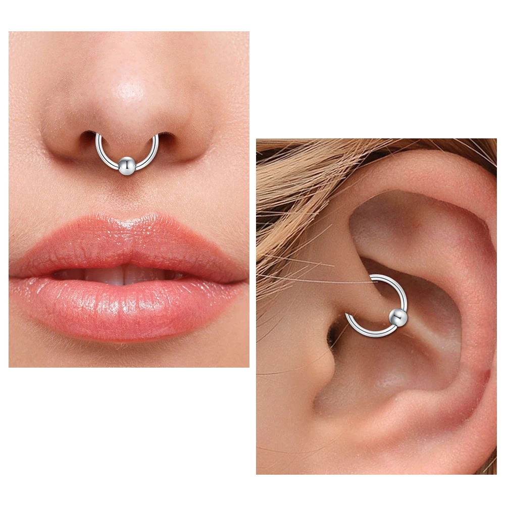 حلقة أنف من الستانلس ستيل 316L ، مجوهرات ثاقبة ، آلة نقر الحاجز الحاجز ، 16 ، 14 جم ، 8 ، 10 ، فاسق ، أذن ، حلزونية ، كرة مشبك ، 2 *