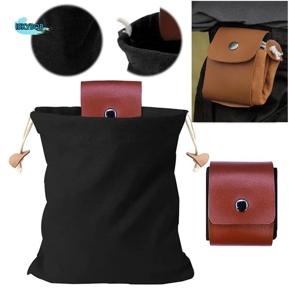 

Collapsible Canvas Storage Bag PU Leather Waxed Canvas Garden Picking Pouch Durable Buckle Belt Outdoor Foraging Bag Camping