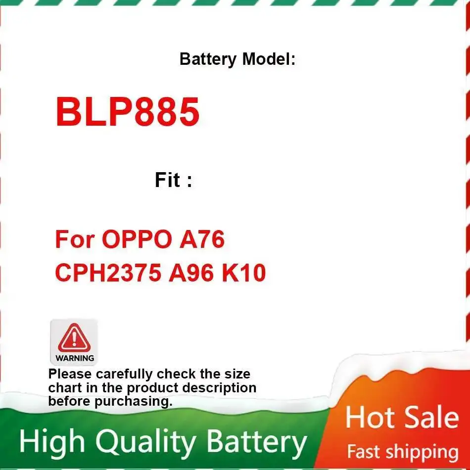 

BLP885 Mobile Phone Battery Environmentally Friendly For Oppo A76 CPH2375 A96 K10 5000Mah