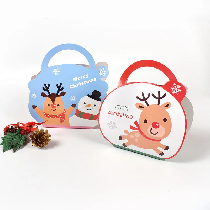 

20pcs Merry Christmas Paper Box Red Deer Snowman Blue Candy Boxes Soap Candle Cookie Little Gift Packaging Party Favors Decor