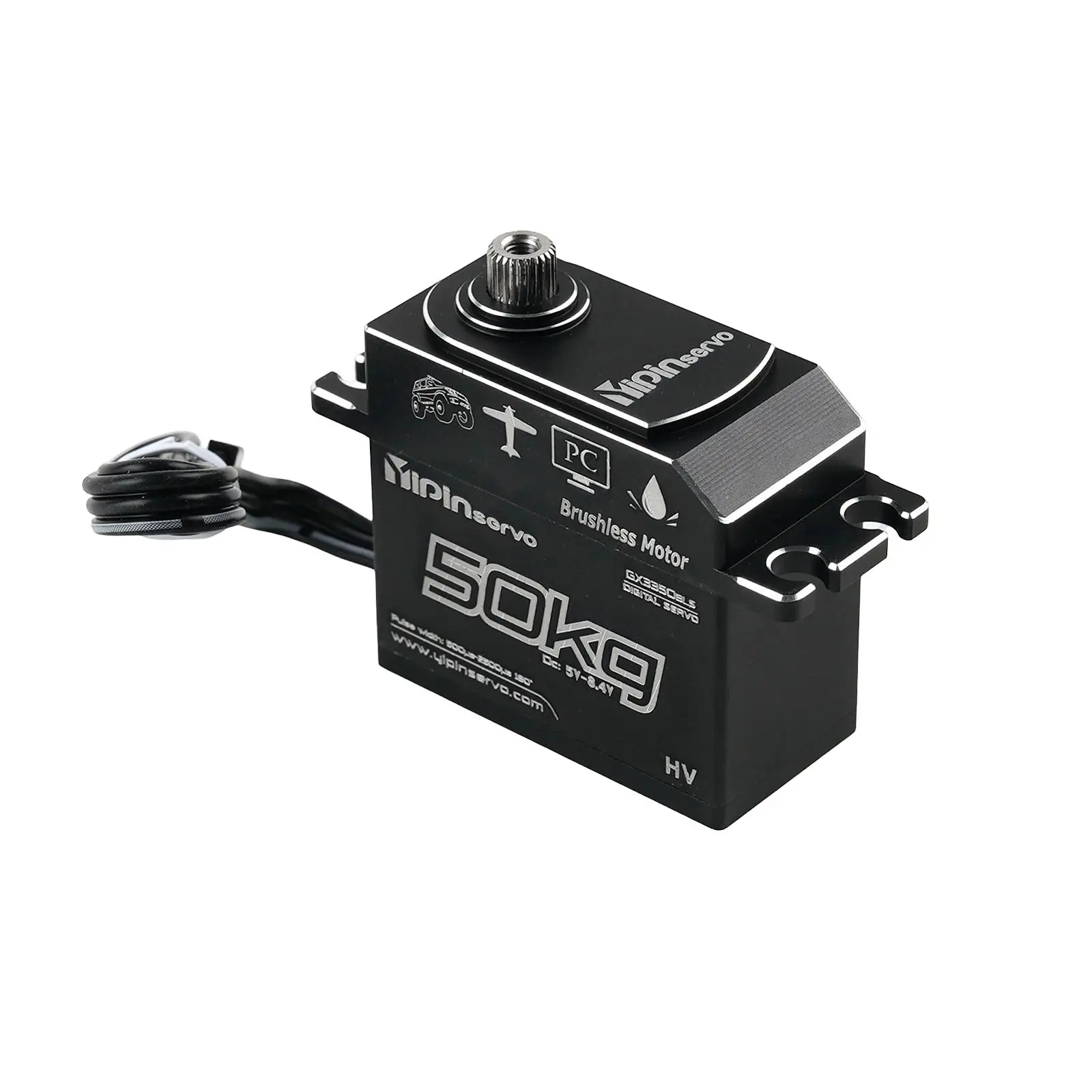 มอเตอร์เซอร์โวแบบดิจิตอลไร้แปรงถ่าน 50 กก. GX3350BLS โครงสร้างโลหะเต็มรูปแบบ แรงบิดสูง 180 ° /270 °   ชิ้นส่วนเซอร์โวที่ควบคุมมุมได้สำหรับหุ่นยนต์รถ RC
