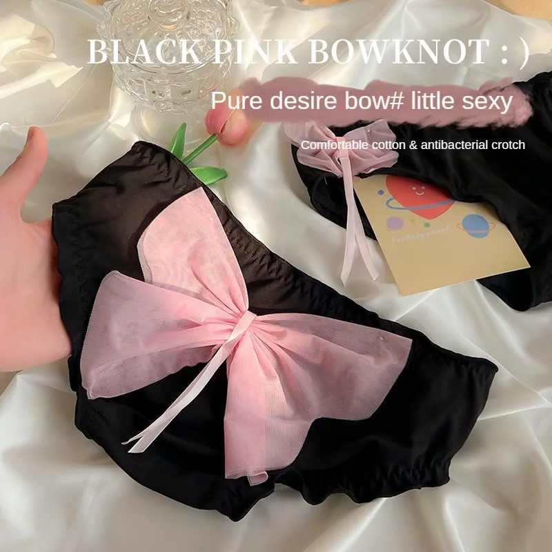 Big Bow Female Underwear Sweet Cotton Panties Woman Cute Soft Sexy Mid-rise Panties for Women Mesh Women's Intimate Intimates