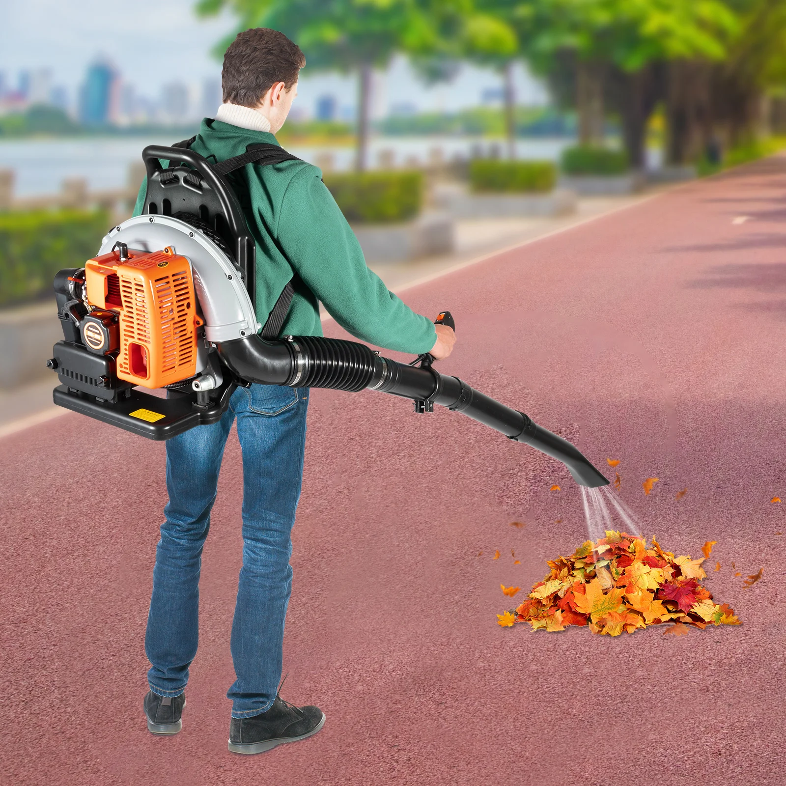 

2,7 кВт, 850CFM, 63CC, 4,3 л.с., 2-тактный рюкзак, газовый вентилятор для листьев, с жгут проводов, с воздушным охлаждением и топливным баком 1,8 л для удаления снега