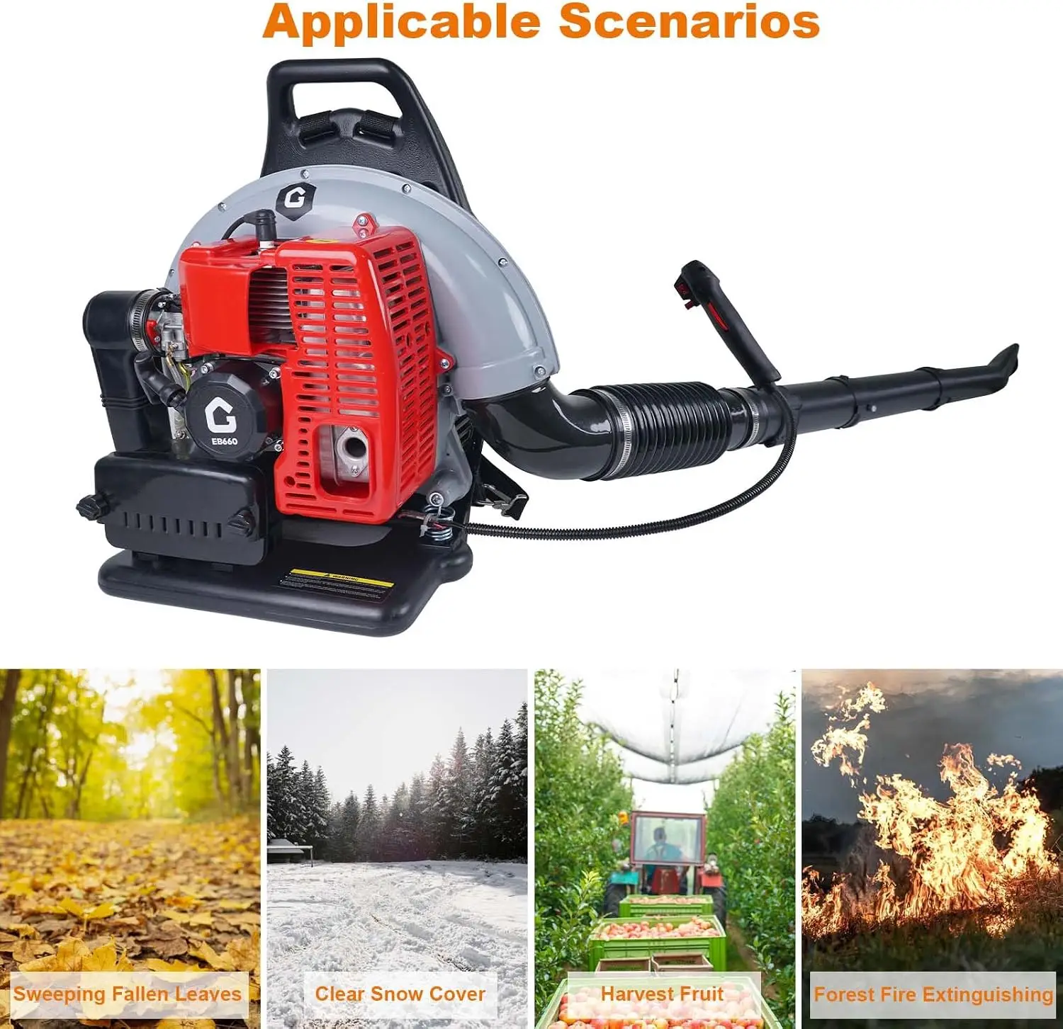 Backpack Gas Leaf Blower for Yard, 62CC 4.0HPEngine, 880 CFM, 320 MPH, Gas Powered Leaf Blower, High Speed, Lightweight, Portable Backpack Blower