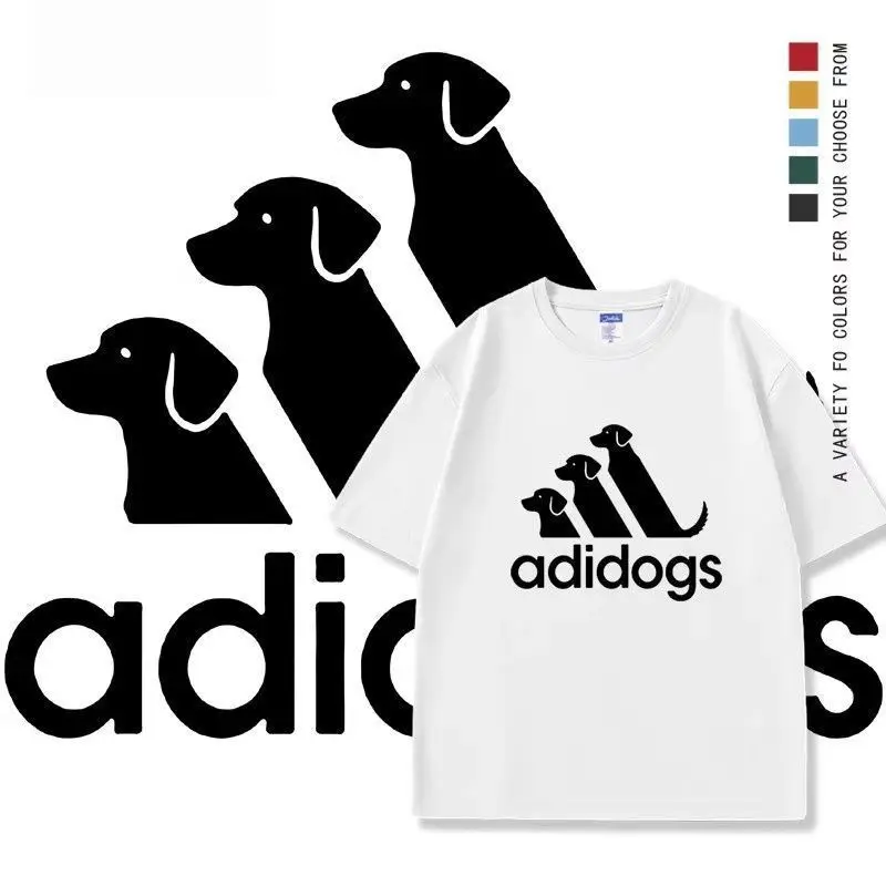 Funny adidogs Graphic T Shirt, Unisex Couple Short Sleeve Tee, Casual Trendy Animal Print Loose Top for Men Women
