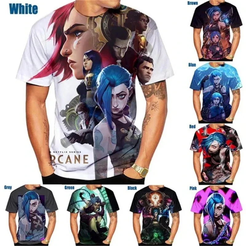 3D Print Anime T Shirt Arcane League Jinx Graphs Fashion Men Women T-shirt O-neck Short Sleeve Top Summer Casual Streetwear Tees