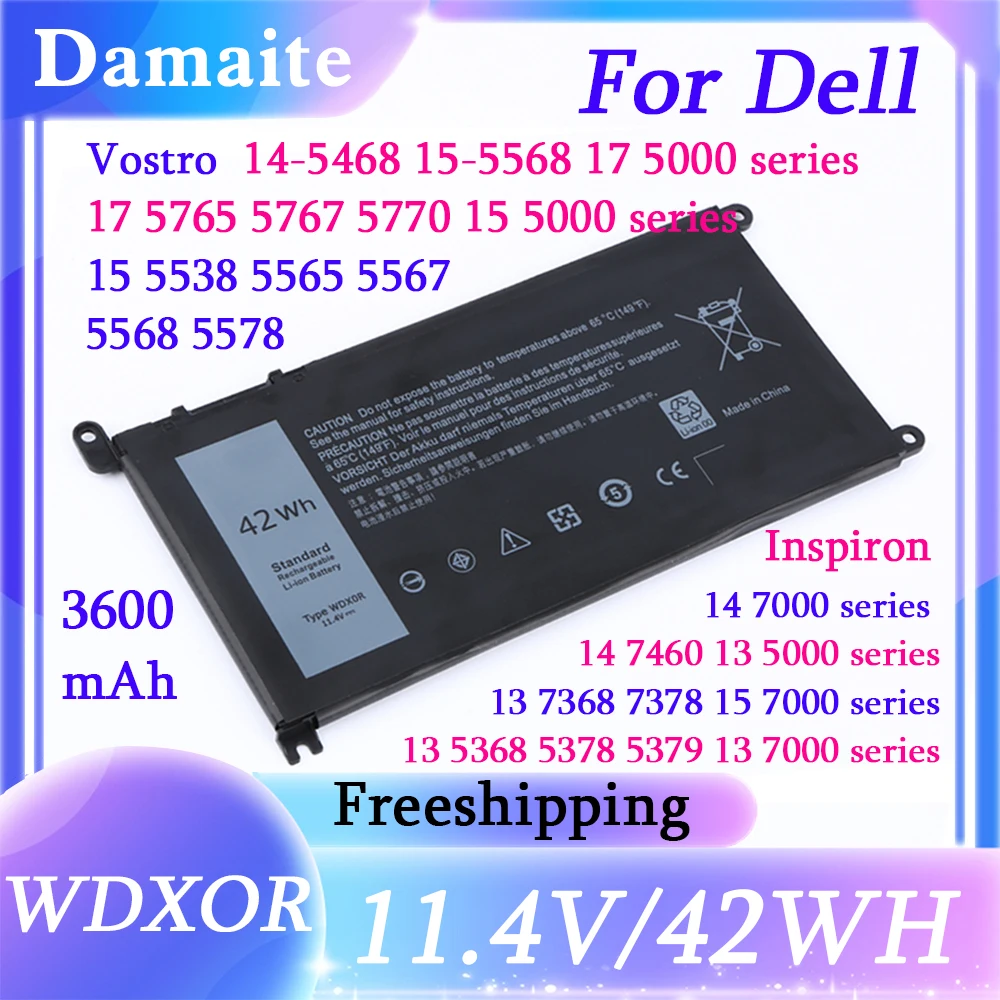 

WDX0R WDXOR Laptop Battery For DELL Vostro 5468 5471 5568 Inspiron 15 5584 5567 7560 3583 5538 5567 17 5770 5767 5765