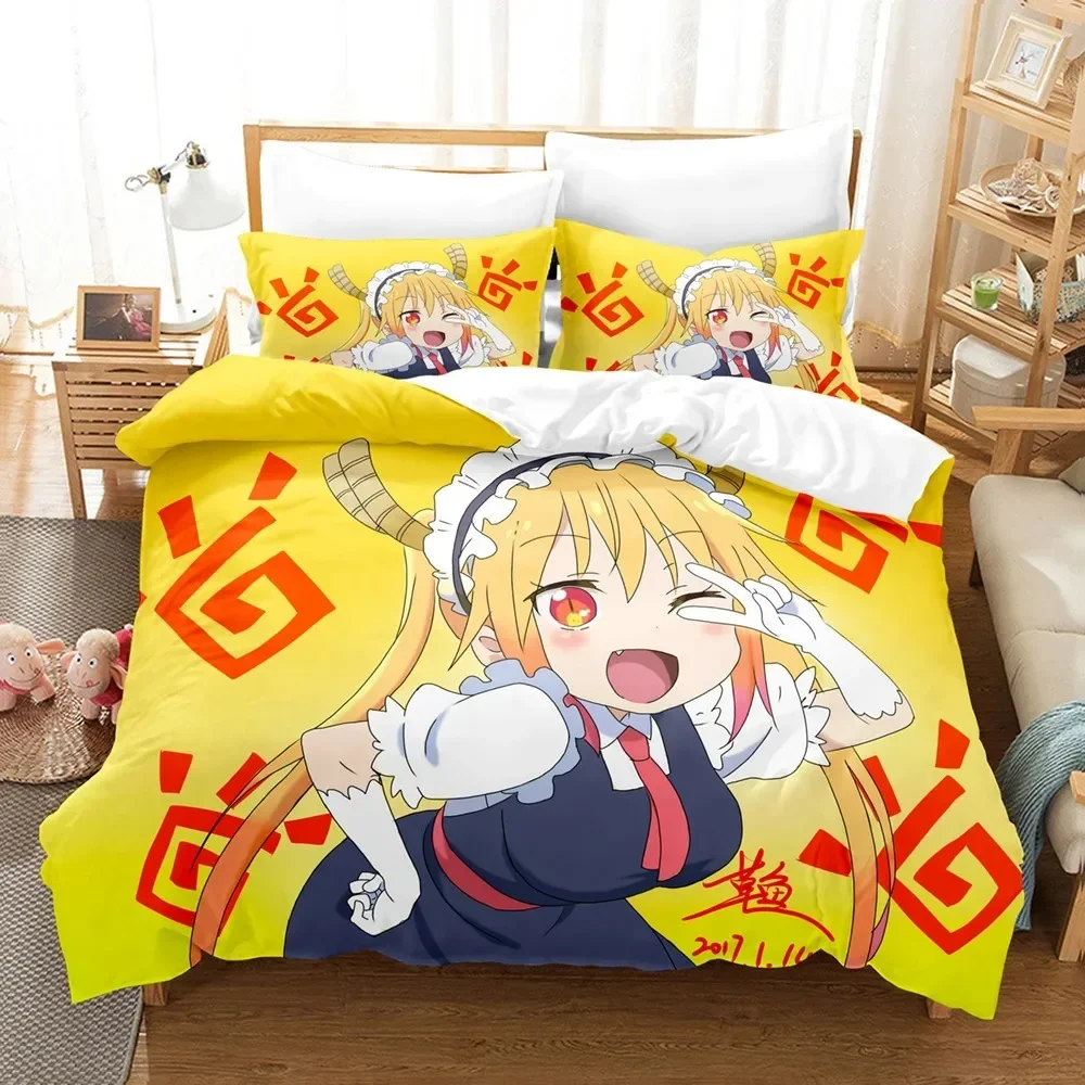 3D Printed Anime Miss Kobayashis Dragon Maid Kanna Bedding Set Boys Girls Twin Queen Size Duvet Cover Pillowcase Bed Kids Adult