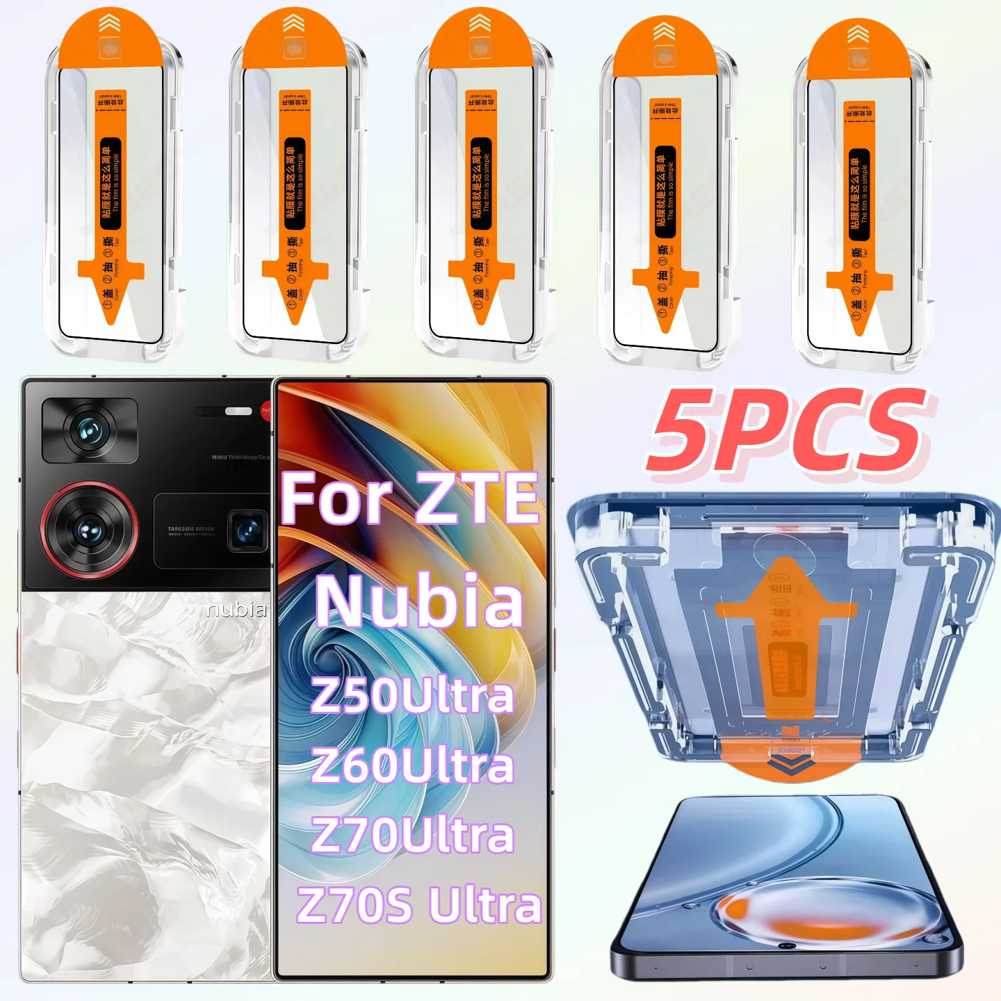 

5-Pack HD Tempered Glass Screen Protector for ZTE Nubia Z50 Ultra/Z60 Ultra/Z70 Ultra/Z70s Ultra, Dust-Free and Easy to Install