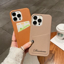 Custom Handwriting Name PU Leather Credit Card Case For iphone 17 16 15 14 13 Pro Max 12 11 Pro Max XS XR Plus Luxury Hard Cover
