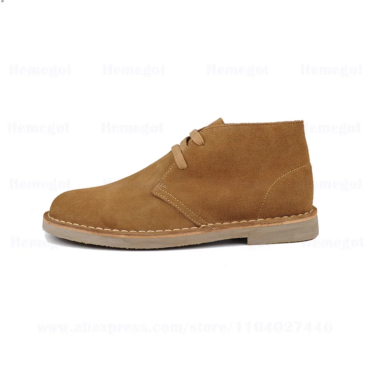 Botas de couro com cadarço alto para homens, botas de camurça marrom, sola de borracha, sapatos luxuosos, sapatos casuais ao ar livre, alta qualidade