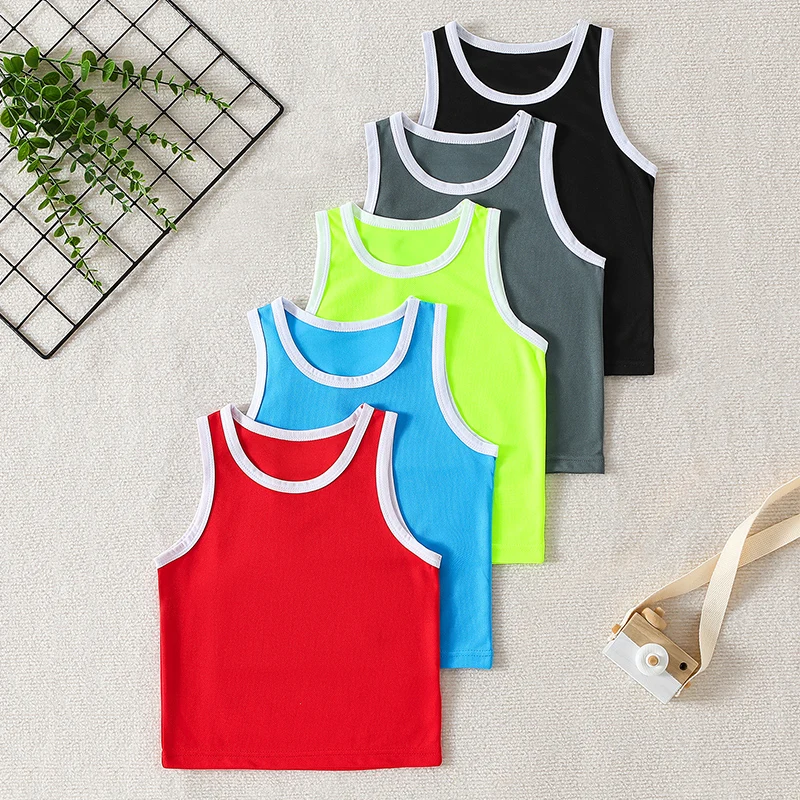 5/2 Pieces Summer Children's Solid Color Quick-Drying Leisure Sports Color Shorts Boy Joker Running Breathable Vest Girl Fashion