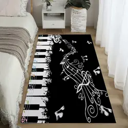 Large Music Carpet Black Piano Key Rug 3D Printed Rectangle Area Rugs for Kids Bedroom Bedside Living Room Non-Slip Floor Mat