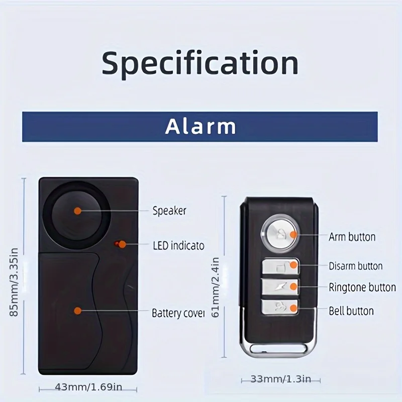 YNF 110dB Vibrations-Diebstahlalarm, 10 Empfindlichkeitsstufen, Drahtloser Fernalarm für Motorrad, Auto, E-Bike – Detail 6