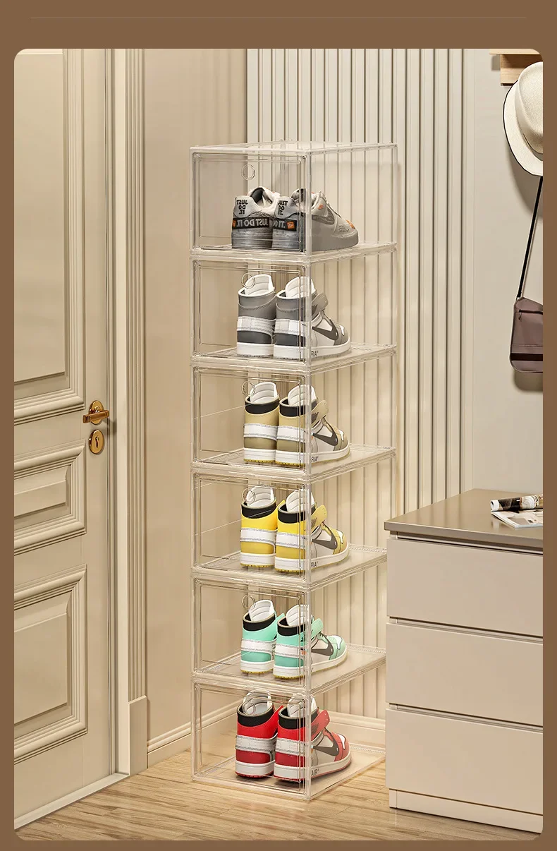 Große AJ Sneaker-Organizer-Box, verdickter, transparenter Schuhbehälter mit Magnetverschluss, stapelbar, mehrschichtige Aufbewahrung – Detail 11