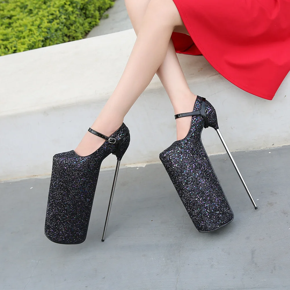 

30cm Extreme High Heels Shoes Knee High Buckle Straps Metal Heels Crossdresser Shoes Fetish Drag Queen Pumps Platform Heeled