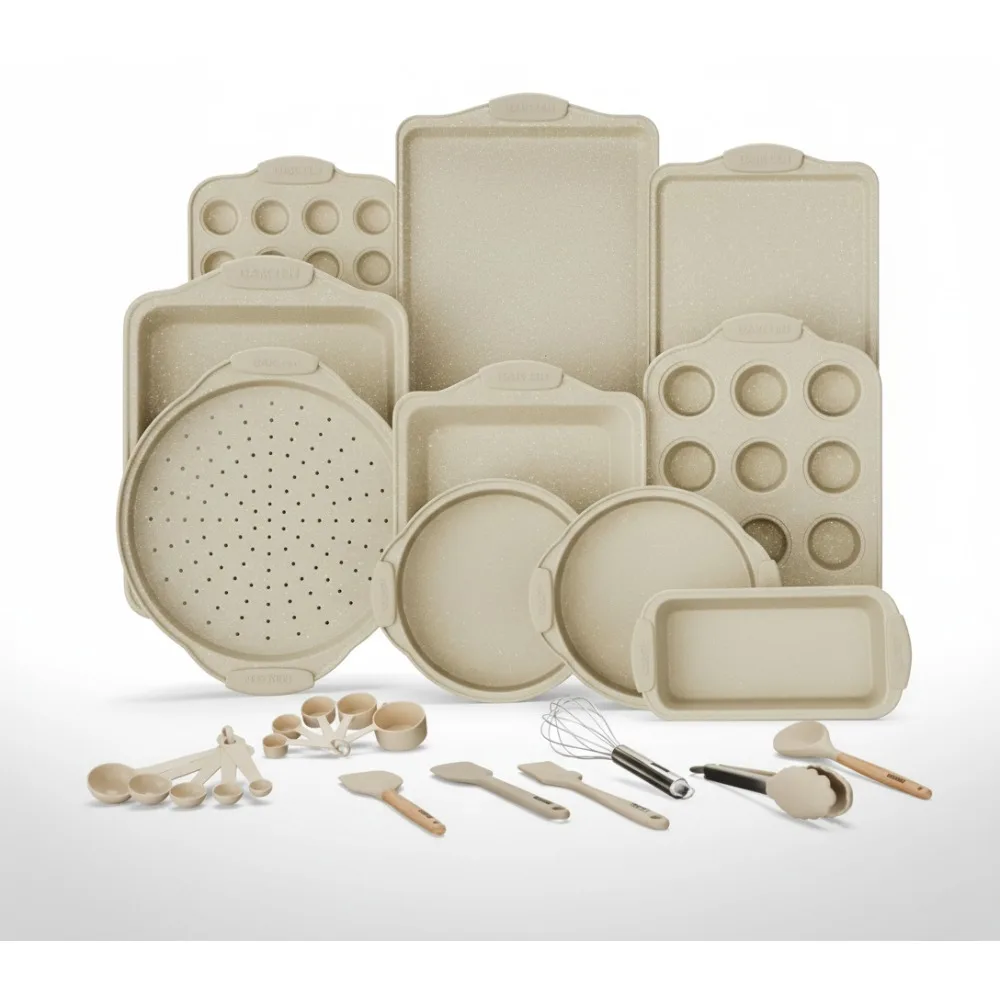 

18-Piece Nonstick Carbon Steel Bakeware Set with Silicone Handles - Professional Kitchen Baking Pans for Home Bakers