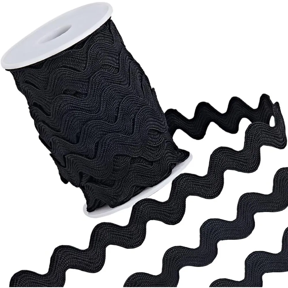 

1 Roll 1/2 inch(12mm) RIC Rac Trim Ribbon 12.5 Yards Black Rick Rack Wave Sewing Bending Fringe Trim Braided Woven Fabric