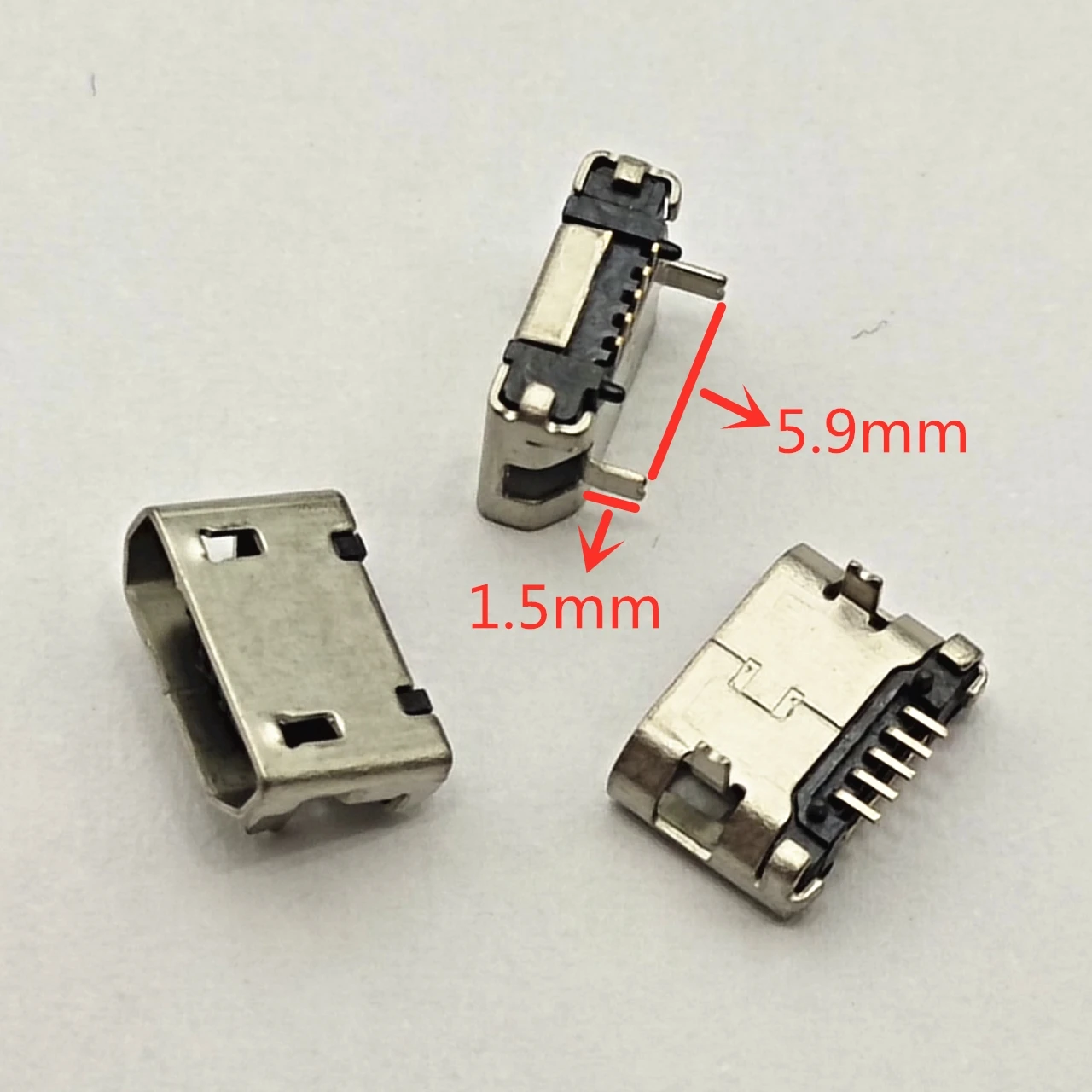 100Pc Micro Usb Connector 5pin DIP2 Lange Been 1.5Mm Geen Side Platte Mond Korte Naald Voor Mobiele Telefoon staart Data Plug Poort Opladen