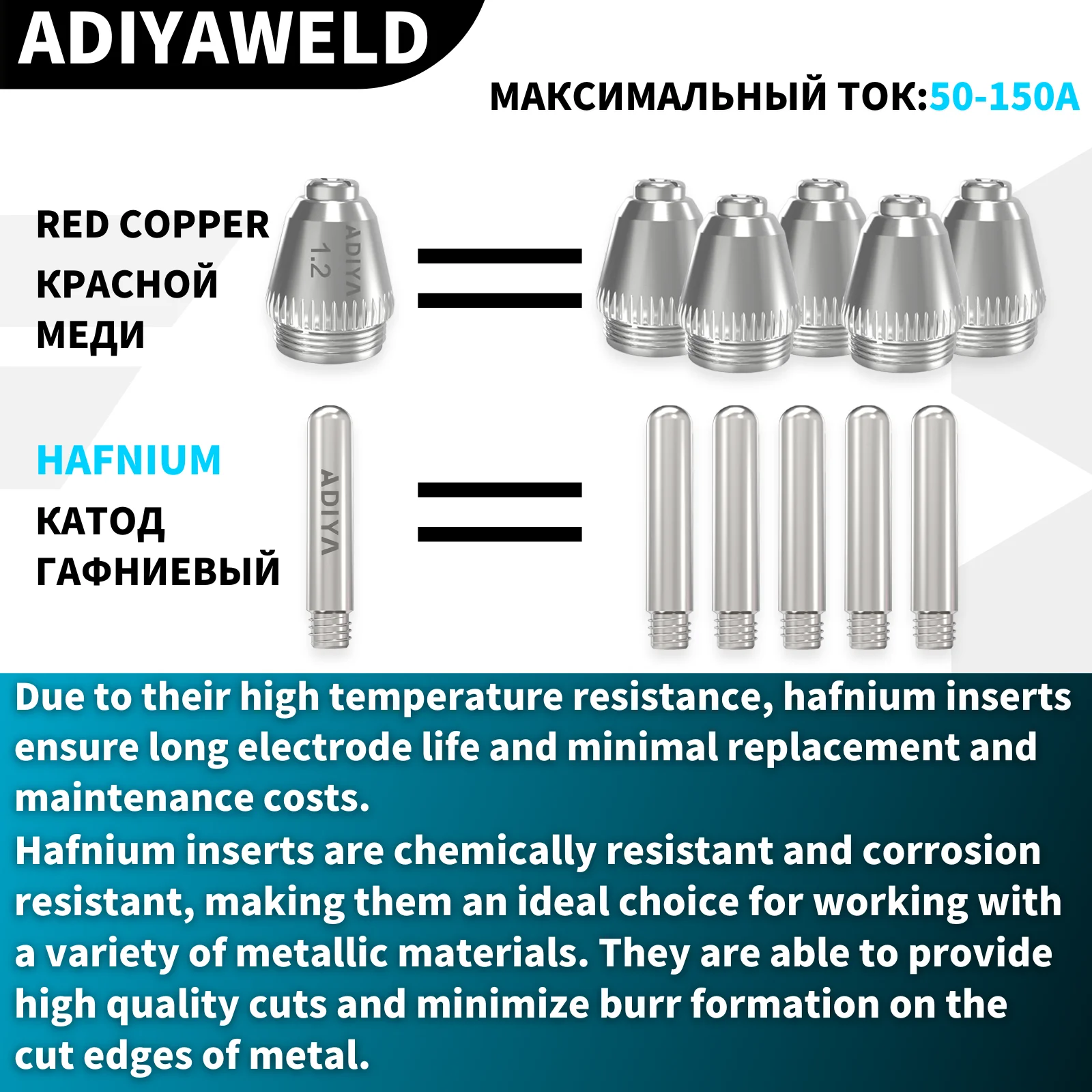 ADIYAWELD kit pemotong Plasma AG60 WSD60, cangkir elektroda sekali pakai pemotong Plasma SG55 AG60 100 buah