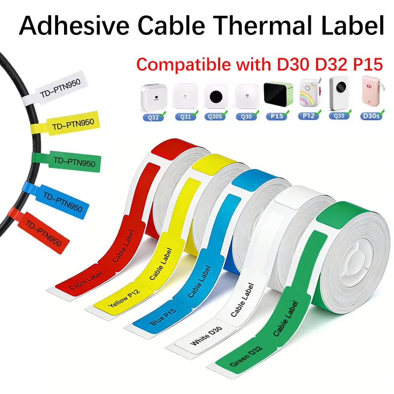 12*109mm Cable Thermal Label Stickers Adhesive Roll Printable Sticker Tape Paper Net Wire Network Identification D30 P11 P15