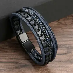 High Quality Braided Alloy Clasp Leather Bracelet Men Classic Fashion Magnet Buckle Rivet Leather Bracelet For Men Jewelry Gift