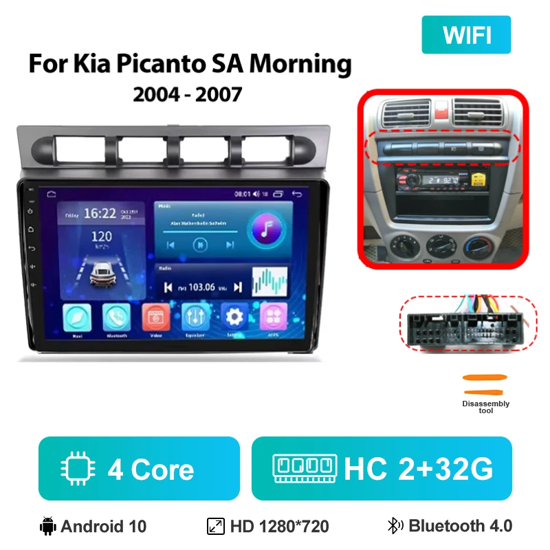 9 "Android Auto Multimedia Voor Kia Picanto SA Mroning 2004-2007 Carplay Speler 2Din Stereo Autoaudio Head Unit navigatie GPS