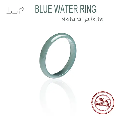 투명한 파란색 배경이 있는 천연 A-등급 경옥 블루 워터 링 옥 손가락 반지 세련되고 독특한 액세서리