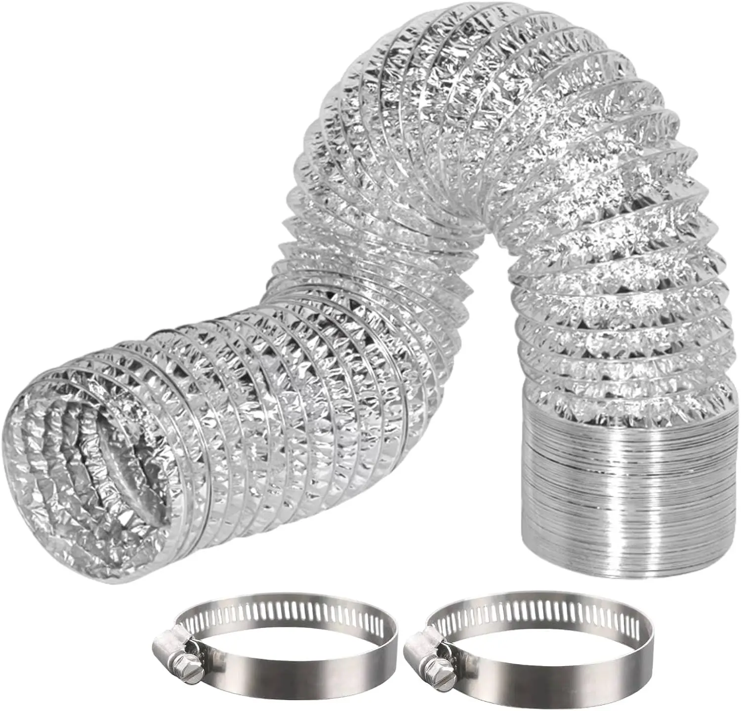

6 Inch 25 FT Flexible Aluminum Dryer Vent Hose for HVAC Ventilation with 2 Clamps