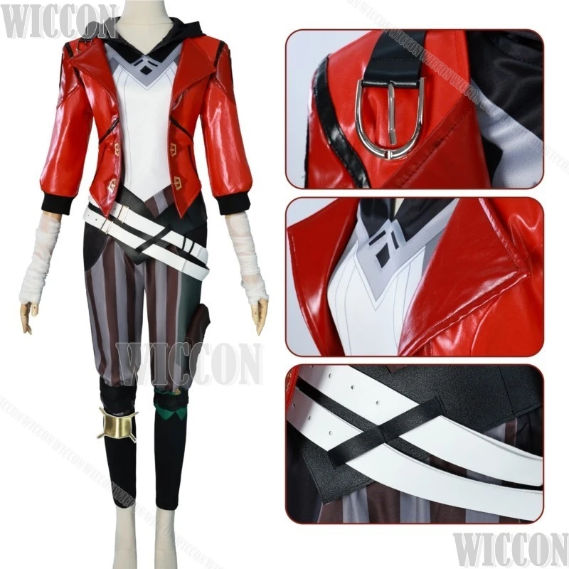 Vi  Arcane Anime LOL Cosplay Costume Prop Red Coat Wig Tattoo Sticker Women Girl Holloween League of Legends Roleplay Customized