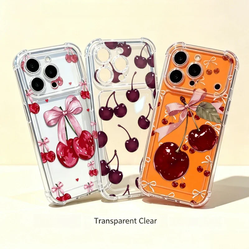 Case For Samsung Galaxy A57 A27 A17 A07 A06 A05 A05S A56 A26 A33 A55 A54 A37 A36 A35 A34 A16 A15 A13 Red Bowknot Cherry Cover