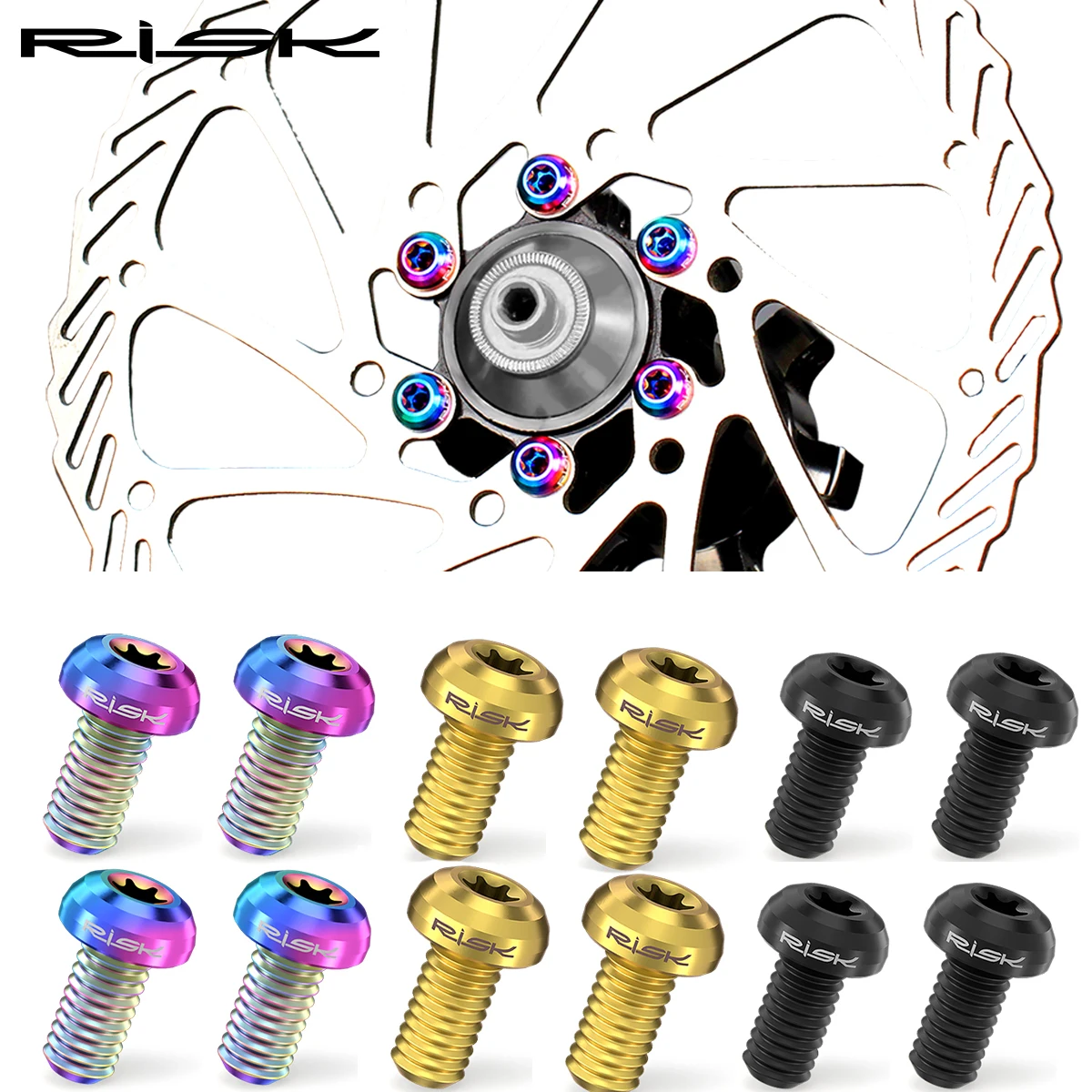 RISK 12pcs/bag Mountain Road Bike Bicycle TC4 Titanium M5X10mm Disc Brake Rotor Fixing Bolts Screws T25 Torx Round Head