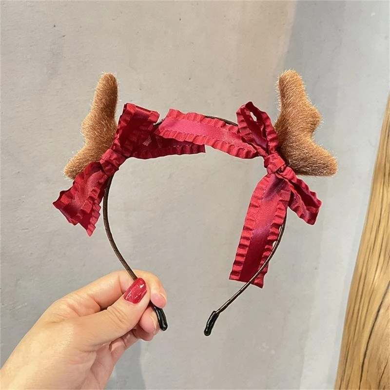 MerryChristmas عقال الأحمر Bowknot قرن الوعل مشبك شعر العروض المسرحية الدعائم عطلة إكسسوارات الشعر لوازم الحفلات 15UB