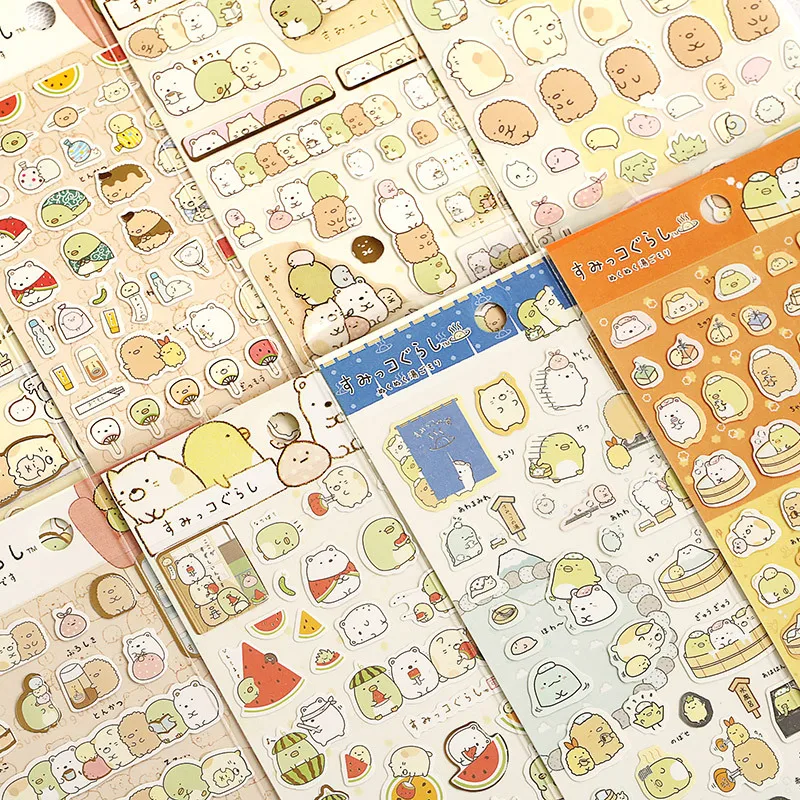 8 arkuszy/zestaw Kawaii Japońskie Anime Sumikko Gurashi Naklejki z Złotą Folią Papierowe Naklejki do Scrapbookingu DIY Śliczne Naklejki do Dziennika Artykuły Papiernicze Dekoracyjne