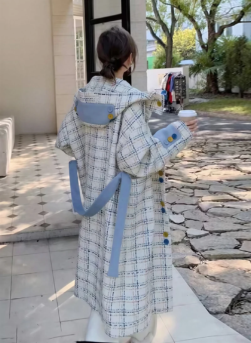 

Шерстяные пальто, женское шерстяное пальто, утепленное клетчатое зимнее парчовое двубортное элегантное офисное женское пальто во французском стиле, плотное для зрелых женщин