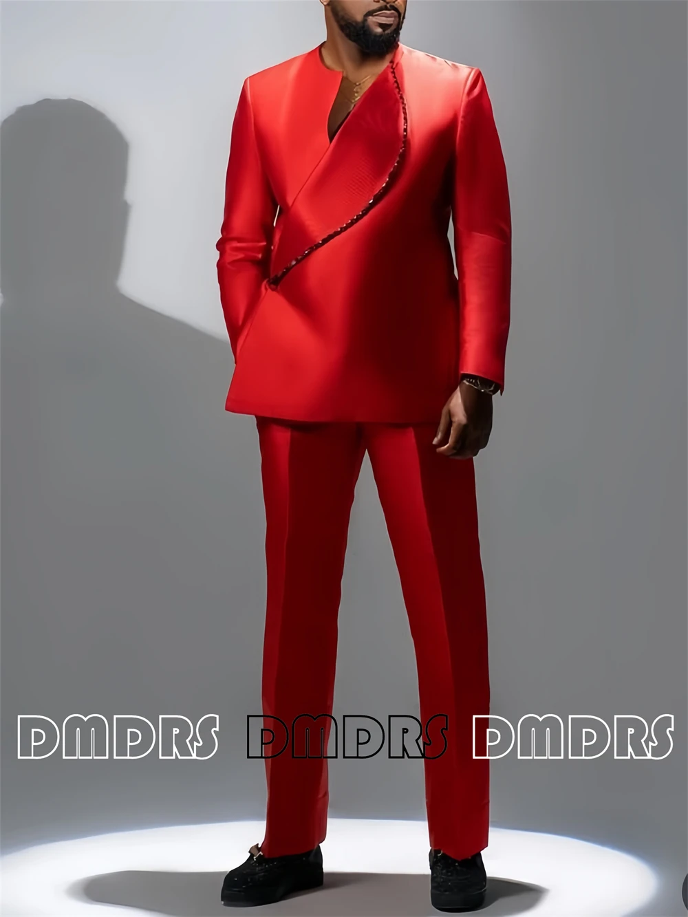 

Elegant Satin Wedding Suit for Groom, 2-Piece Formal Suit Set Including Jacket Pants, Tailored Crystals Costume Tuxedo