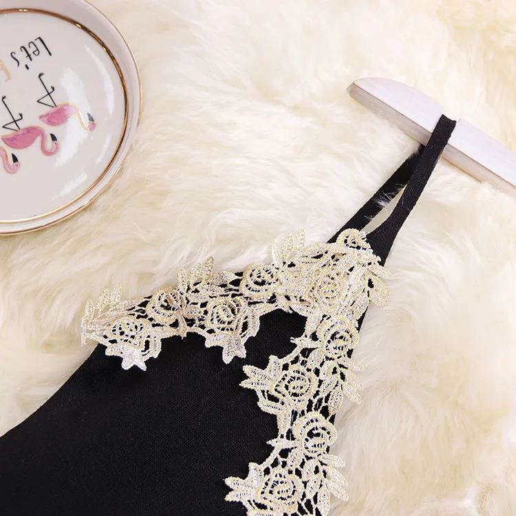 2026 Elastic Guipure Lace Panel Bodycon Cami Dress Elegant Split Spaghetti Strap Dress  Women's Clothing Short Dress